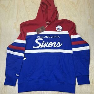 NEW LG Philadelphia 76ers Vintage Logo Head Coach Fleece Pullover Hoodie SLIM